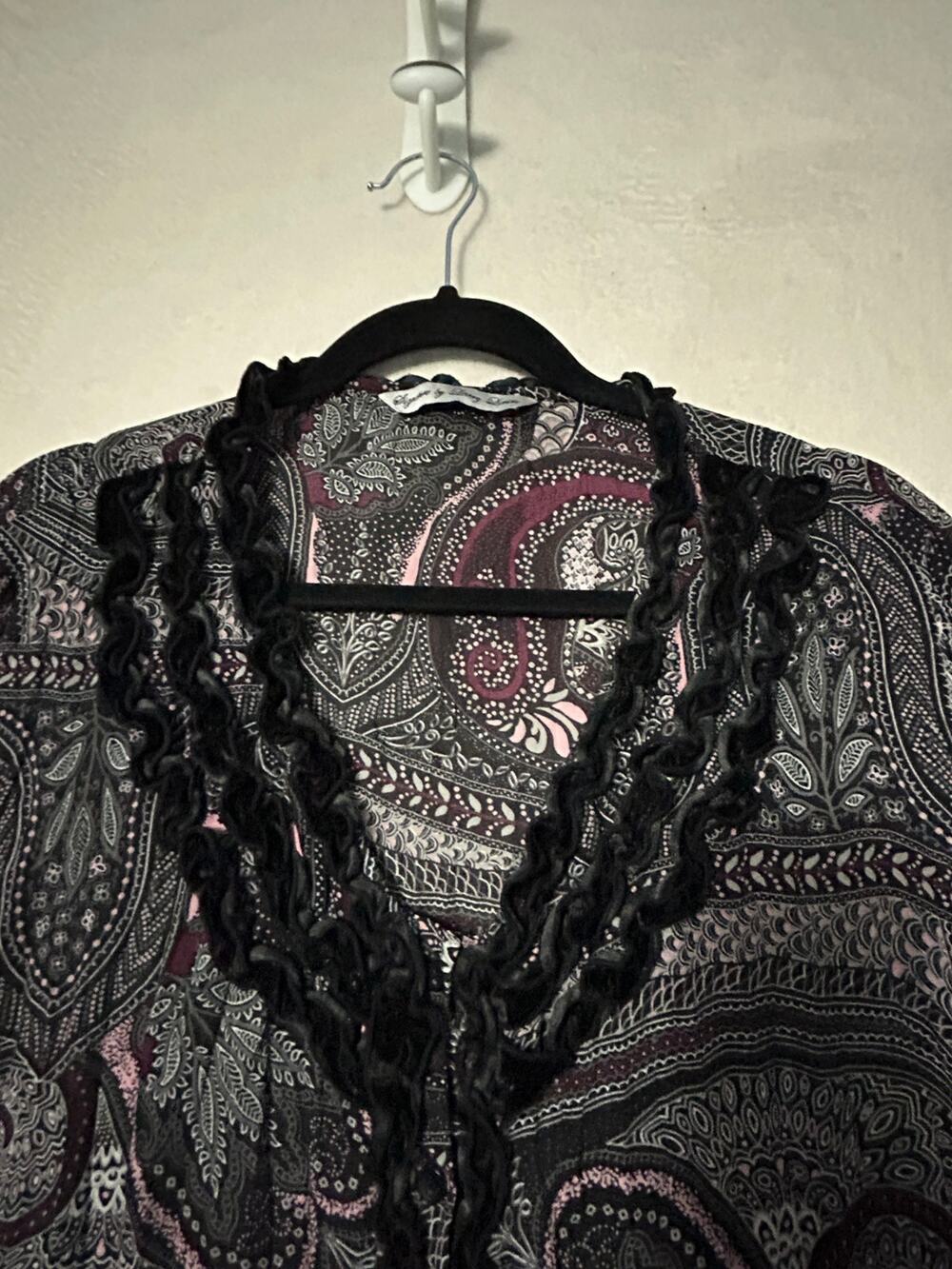 Signature Larry Levine Women's XL Sheer Black Ruffle Blouse Boho Gothic